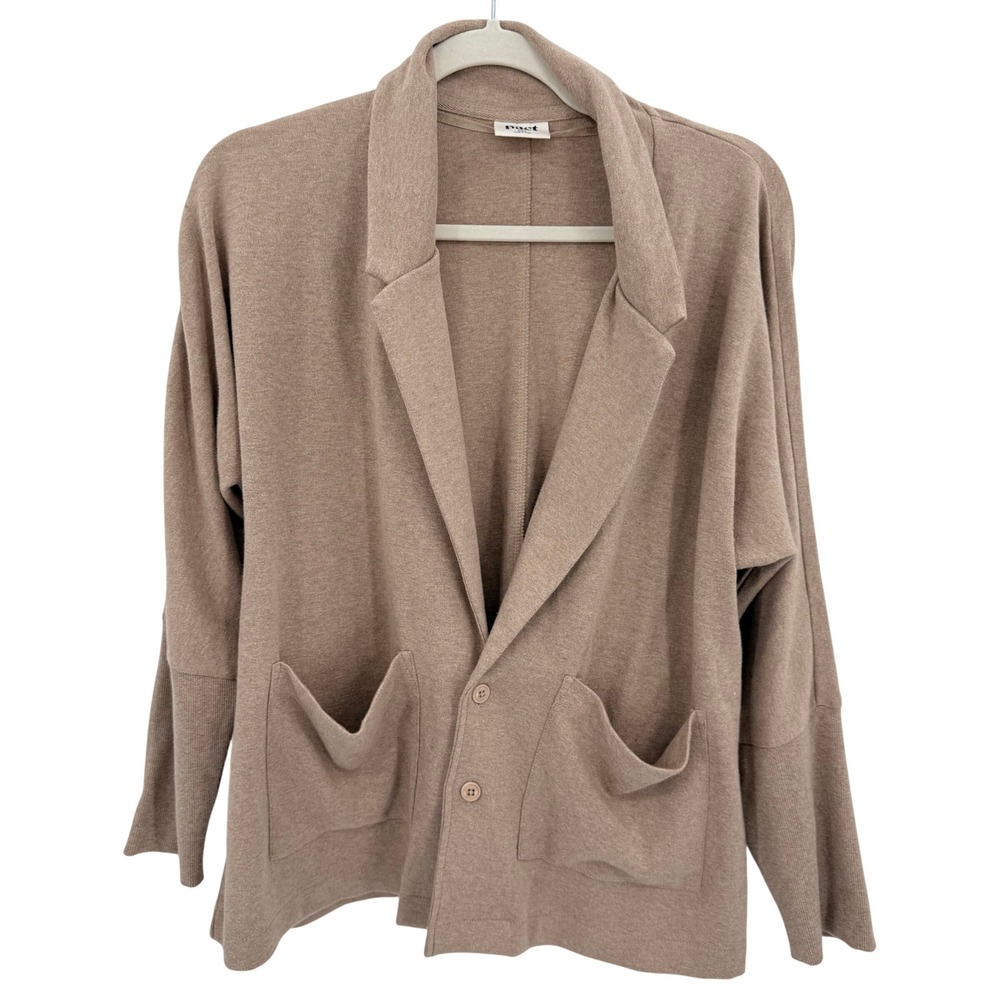 PACT Tan Knitted Organic Cotton Two-Button Cardigan Sweater Chic Minimalist‎